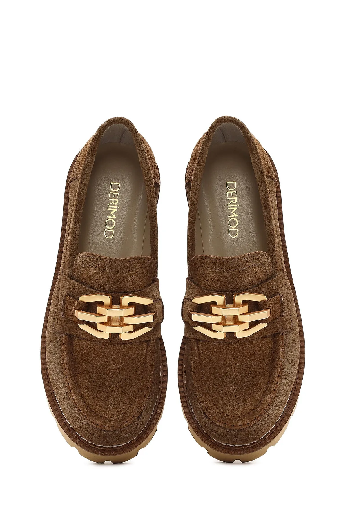 Kadın Taba Tokalı Kalın Tabanlı Süet Deri Maskülen Loafer