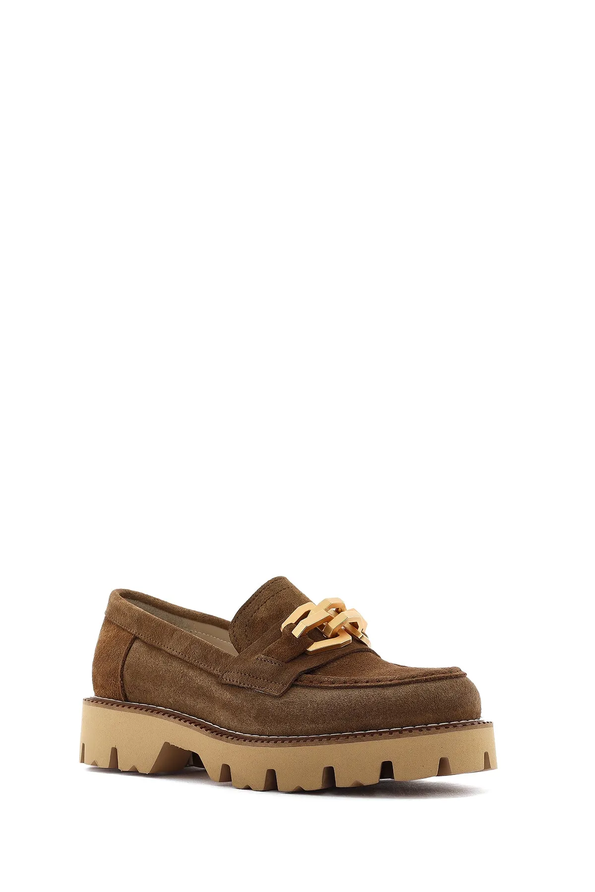 Kadın Taba Tokalı Kalın Tabanlı Süet Deri Maskülen Loafer