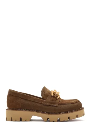 Kadın Taba Tokalı Kalın Tabanlı Süet Deri Maskülen Loafer