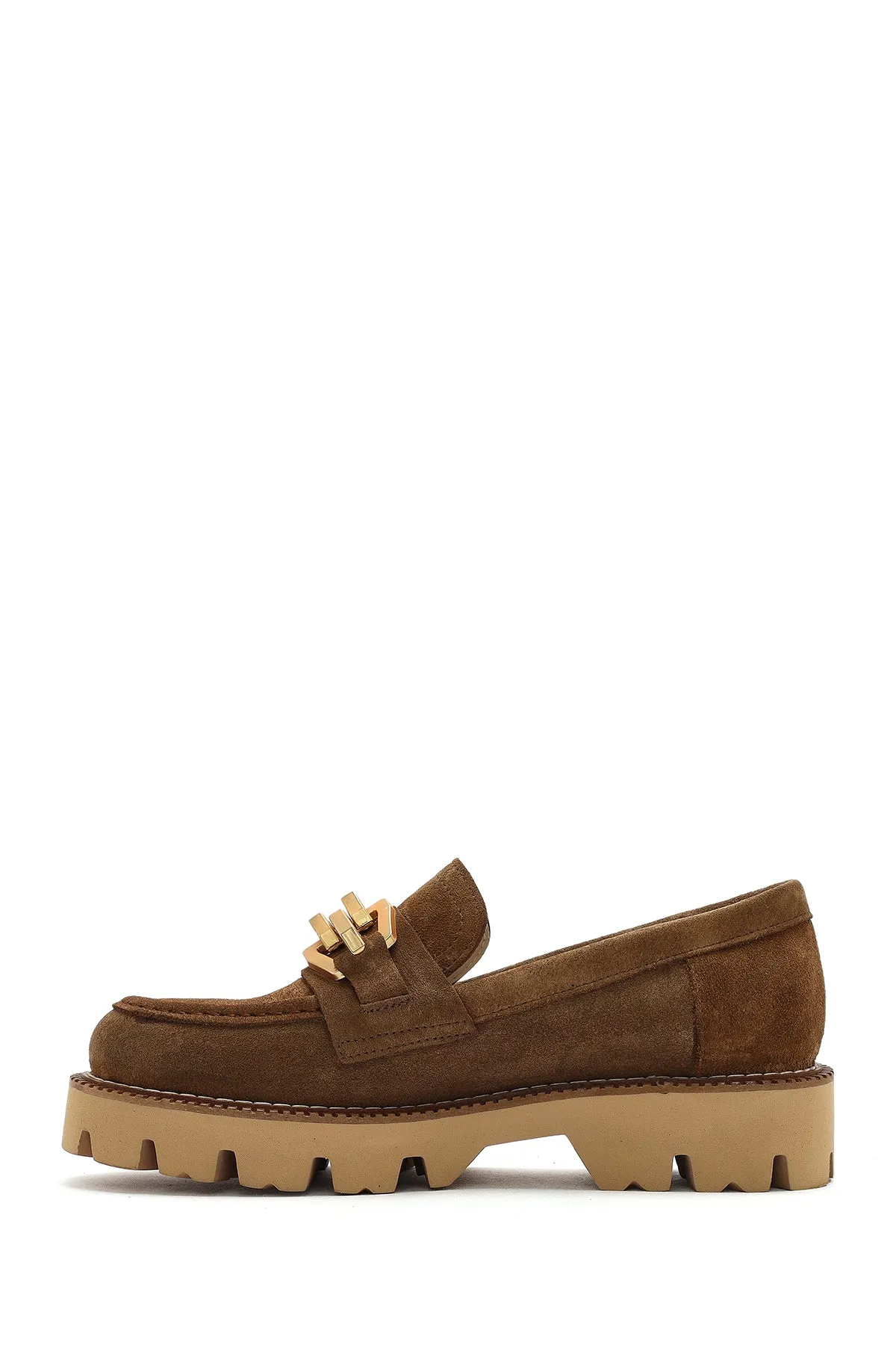 Kadın Taba Tokalı Kalın Tabanlı Süet Deri Maskülen Loafer