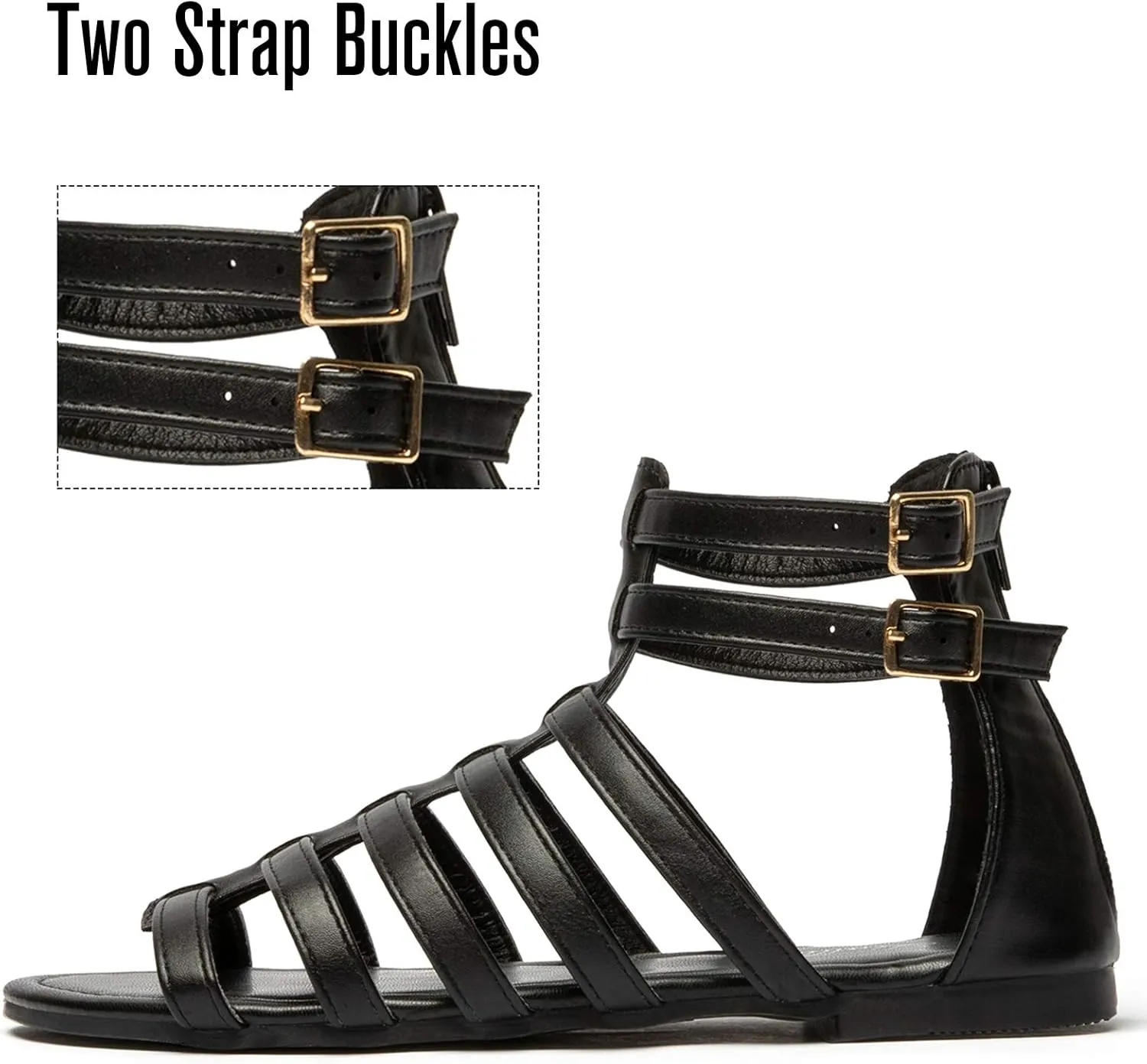 katliu Women's Gladiator Sandal Flat Strap Sandals Two Ankle Buckle