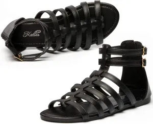 katliu Women's Gladiator Sandal Flat Strap Sandals Two Ankle Buckle