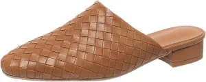 Kluolandi Heeled Woven Mules for Women Low Mule Heels Closed Toe Slip On Slides Backless Loafer Shoes