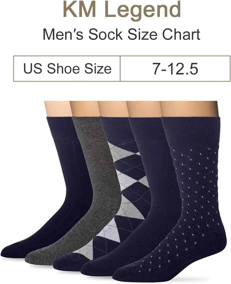 KM Legend Men's Dress Socks Classic Fine Lightweight for Formal and Casual Wear (5 Pair Pack)