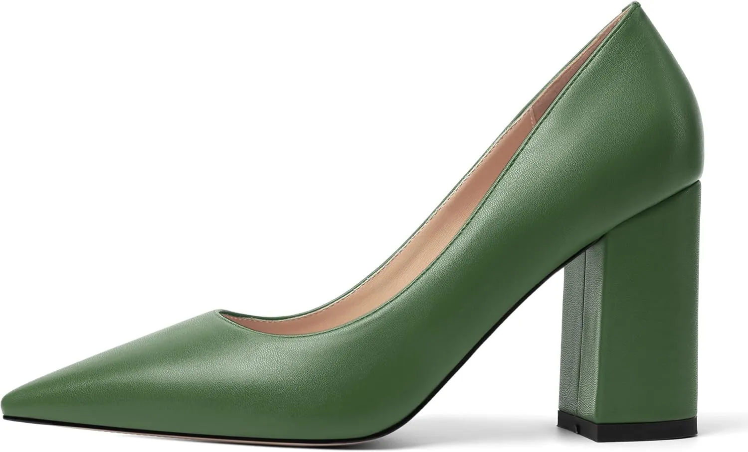 KUOARN Womens Office Formal Pointed Toe Solid Matte Slip On Block High Heel Pumps Shoes 3.3 Inch