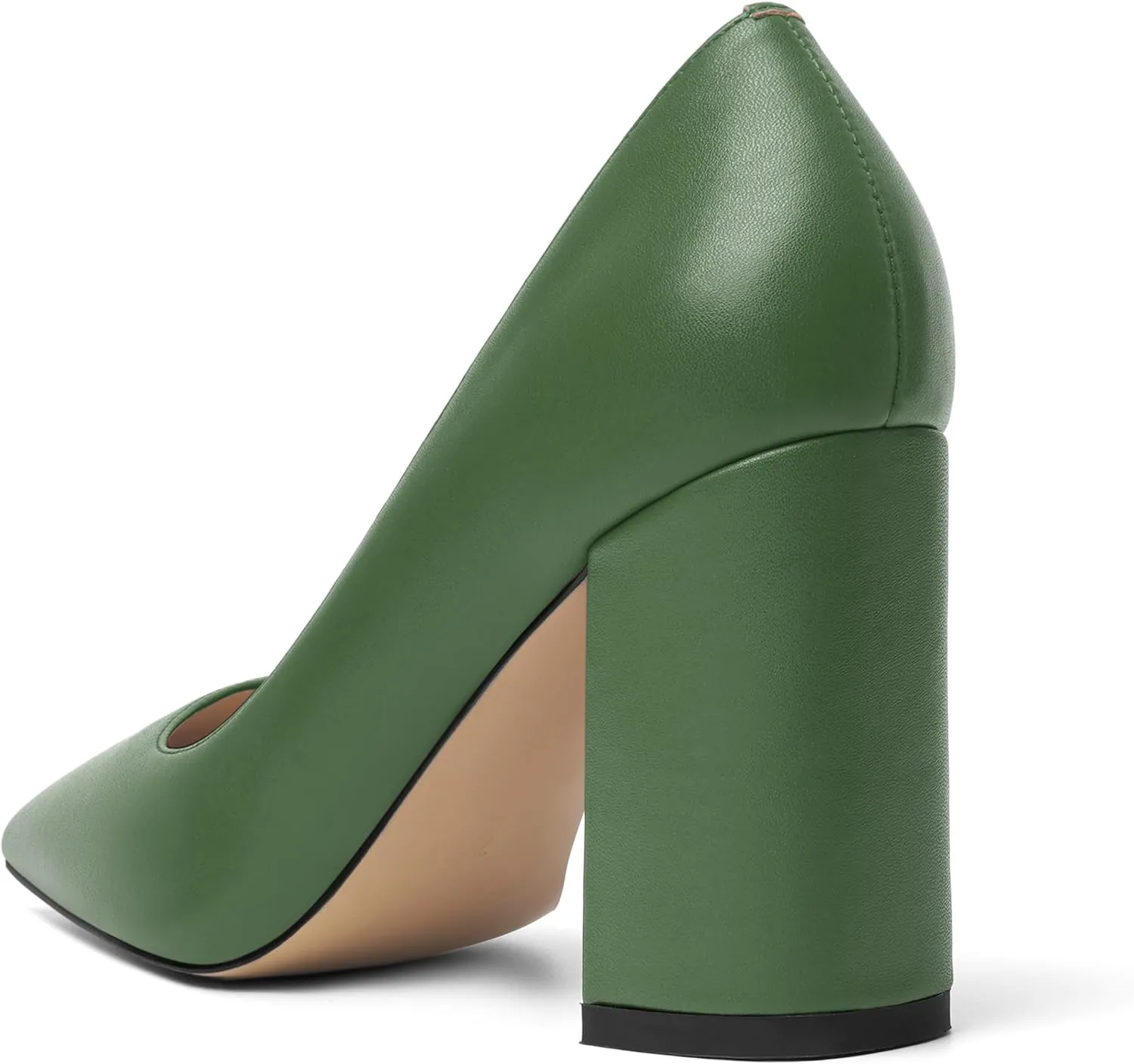 KUOARN Womens Office Formal Pointed Toe Solid Matte Slip On Block High Heel Pumps Shoes 3.3 Inch