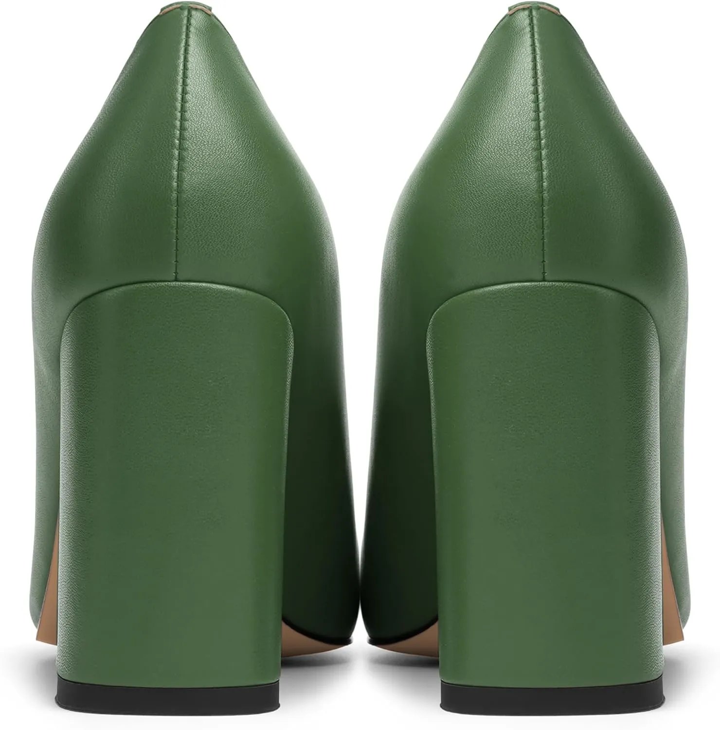 KUOARN Womens Office Formal Pointed Toe Solid Matte Slip On Block High Heel Pumps Shoes 3.3 Inch