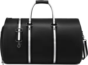 Leather Garment Bags for Travel, Convertible Carry on Garment Duffel Bag for Men, 2 in 1 Waterproof Foldable Travel Suit Bag with Shoulder Strap Weekender Bag with Shoe Pouch