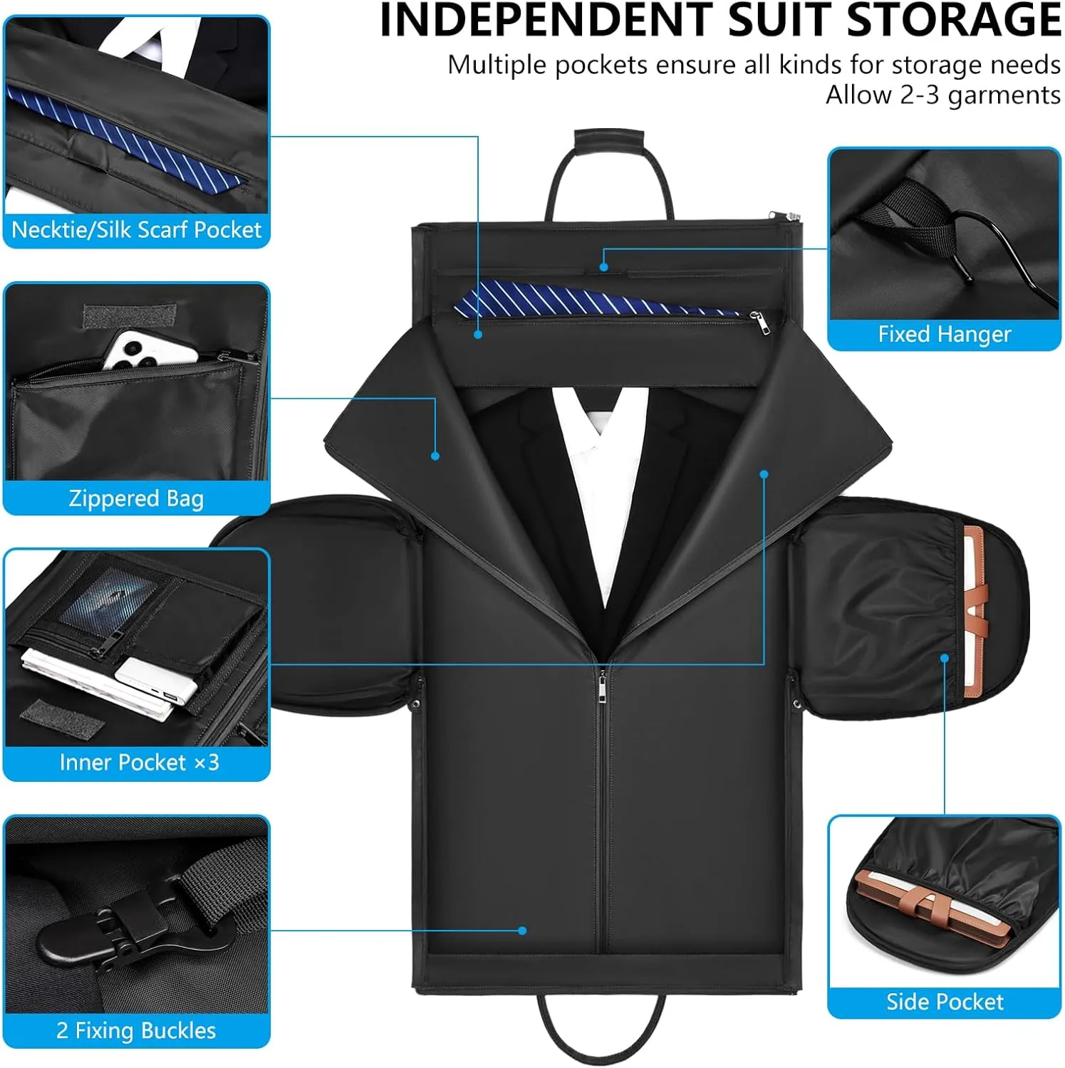 Leather Garment Bags for Travel, Convertible Carry on Garment Duffel Bag for Men, 2 in 1 Waterproof Foldable Travel Suit Bag with Shoulder Strap Weekender Bag with Shoe Pouch