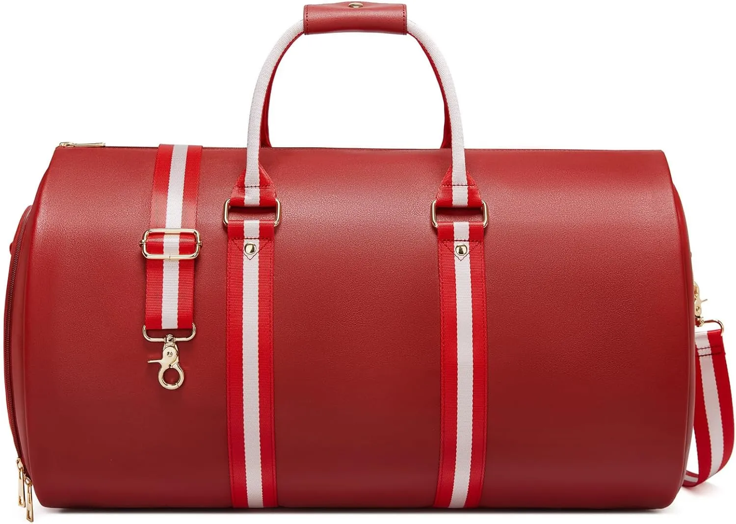 Leather Garment Bags for Travel, Convertible Carry on Garment Duffel Bag for Women, 2 in 1 Waterproof Foldable Travel Suit Bag with Shoulder Strap Weekender Bag with Shoe Pouch, Red