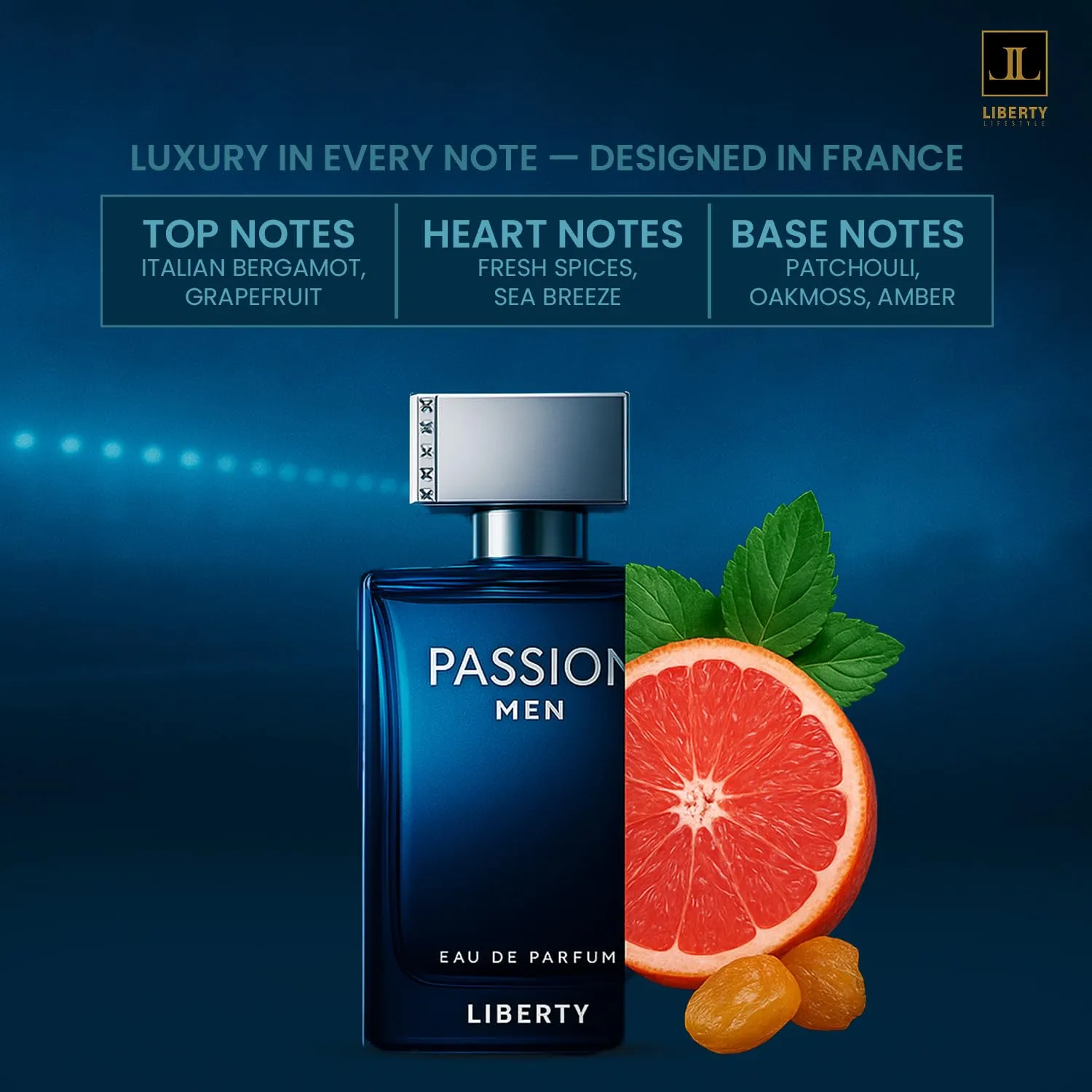 Liberty Luxury Passion Perfume for Men (100ml/3.4Oz), Eau De Parfum (EDP) Spray Long Lasting Smell, Designed in France, Spicy Notes