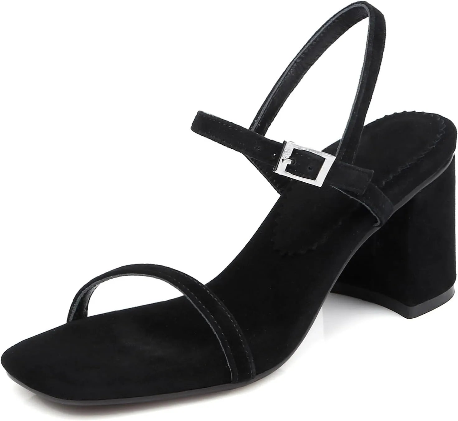 LISYIIZ Womens SS448 Formal Professional Retro Sheepskin Mid Block Heeled Sandals