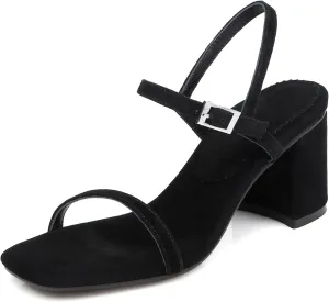 LISYIIZ Womens SS448 Formal Professional Retro Sheepskin Mid Block Heeled Sandals