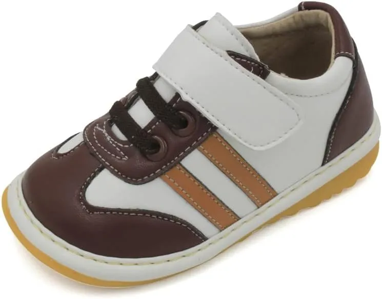 Little Mae's Boutique Sneaker Squeaky Shoes for Toddler Boys, Ideal Toddler Walking Shoes with Removable Squeaker and Adjustable Strap - Flexible Sole Baby Shoes