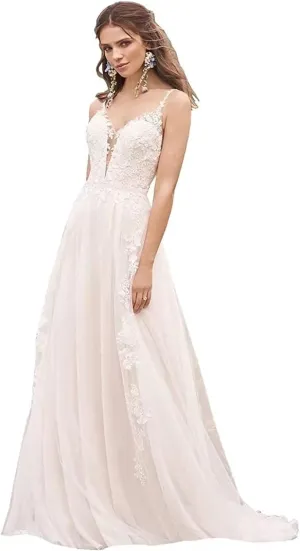 Long Sleeves Wedding Dresses for Bride 2025 Boho Beach A-Line Appliques Lace Bridal Ball Gowns with Train