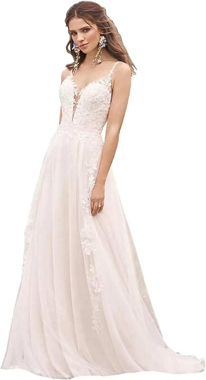Long Sleeves Wedding Dresses for Bride 2025 Boho Beach A-Line Appliques Lace Bridal Ball Gowns with Train
