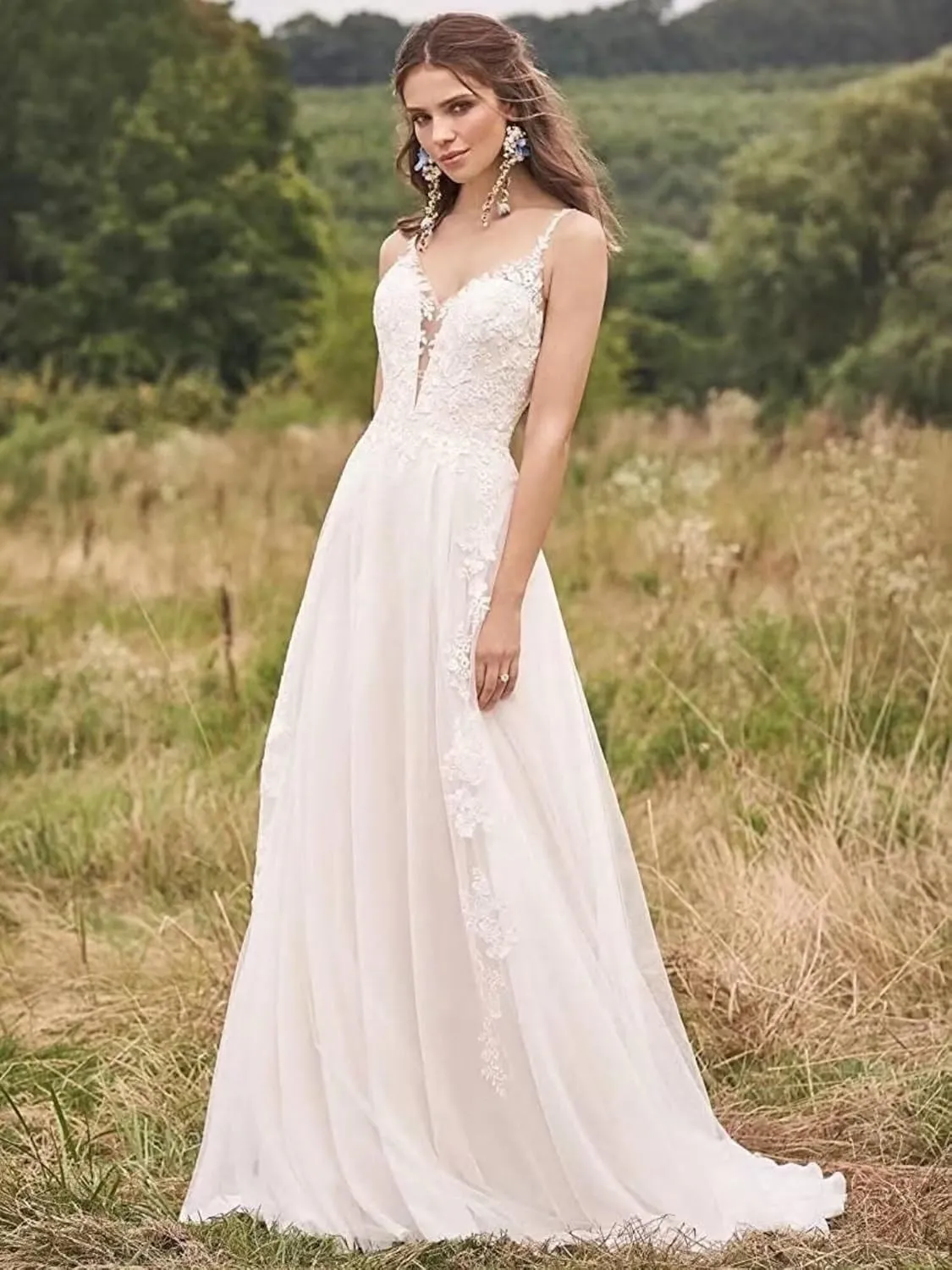 Long Sleeves Wedding Dresses for Bride 2025 Boho Beach A-Line Appliques Lace Bridal Ball Gowns with Train