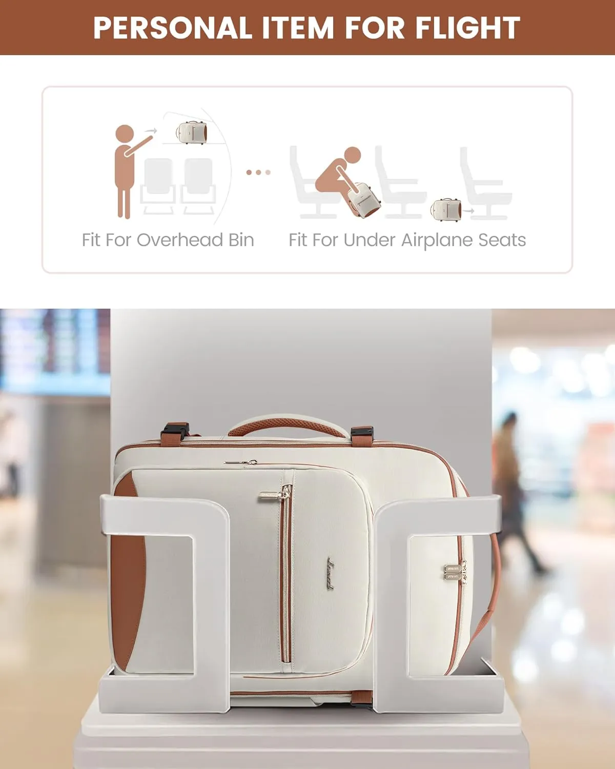 LOVEVOOK Carry on Travel Backpack, 40L Waterproof Large 17inch Laptop Luggage Daypack as Personal Item Flight Approved, Business Weekender Overnight with 3 Packing Cubes, Beige-Brown