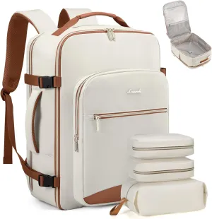 LOVEVOOK Carry on Travel Backpack, 40L Waterproof Large 17inch Laptop Luggage Daypack as Personal Item Flight Approved, Business Weekender Overnight with 3 Packing Cubes, Beige-Brown