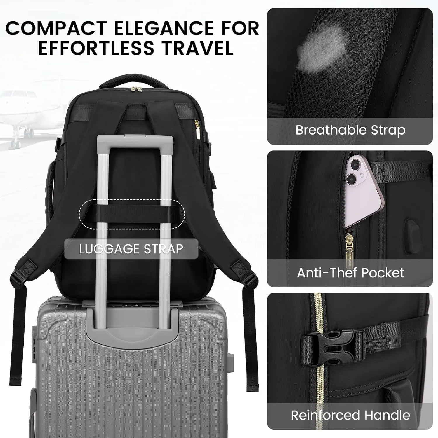 LOVEVOOK Travel Backpack for Women & Men, 45L Carry On Backpack, Personal Item Bag with 3 Packing Cubes, Business Weekender Overnight Luggage Daypack, Fits 18 Inch Laptop, Black