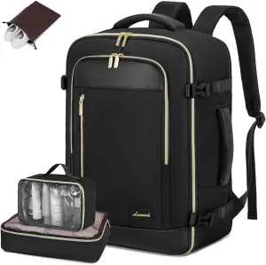 LOVEVOOK Travel Backpack for Women & Men, 45L Carry On Backpack, Personal Item Bag with 3 Packing Cubes, Business Weekender Overnight Luggage Daypack, Fits 18 Inch Laptop, Black