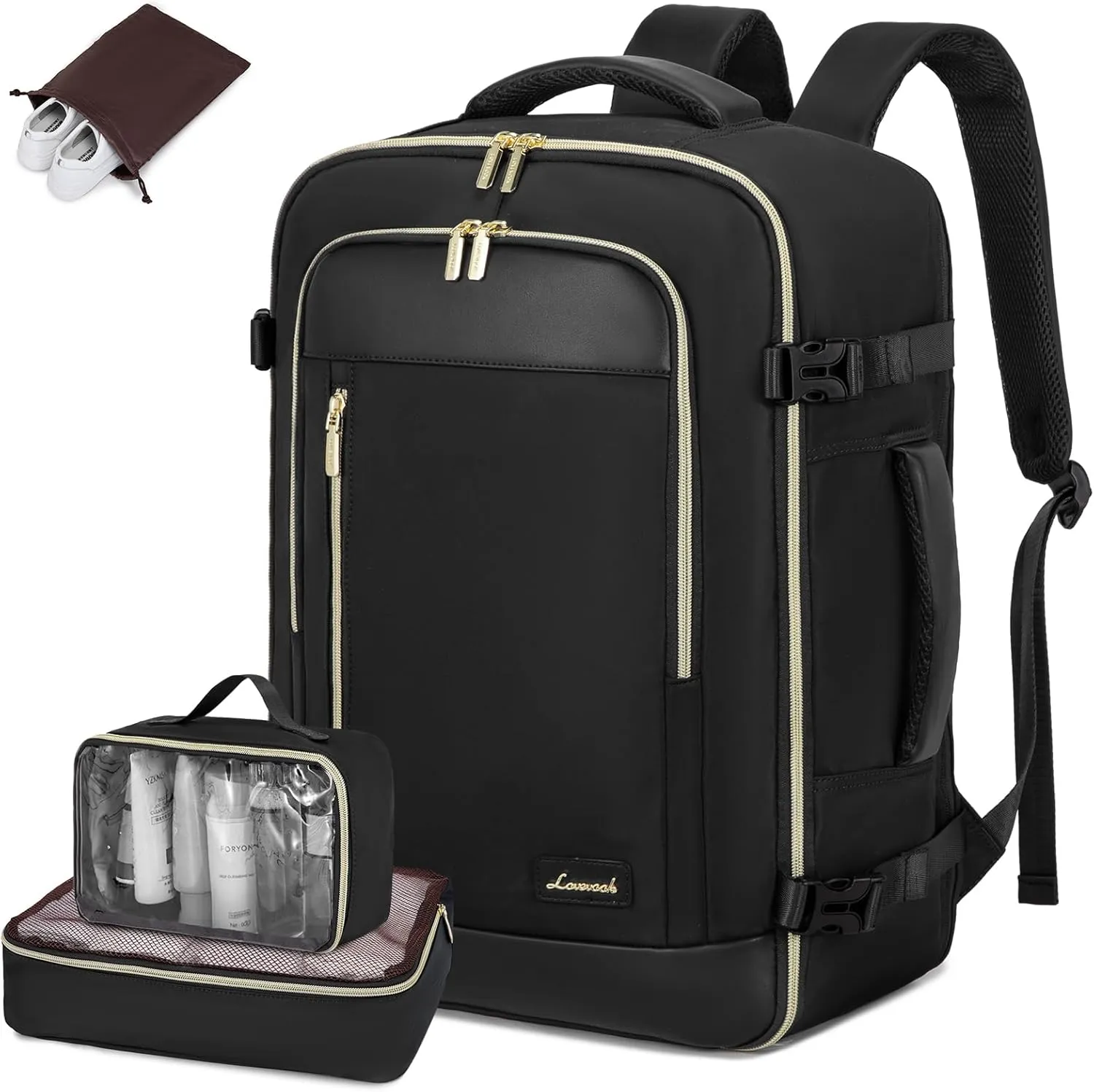 LOVEVOOK Travel Backpack for Women & Men, 45L Carry On Backpack, Personal Item Bag with 3 Packing Cubes, Business Weekender Overnight Luggage Daypack, Fits 18 Inch Laptop, Black