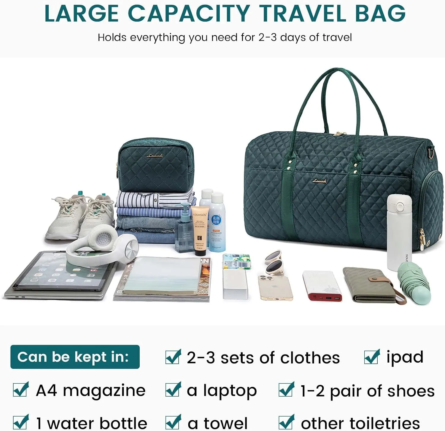 LOVEVOOK Travel Duffle Bag,Carry on Overnight Bag with Shoe Compartment,Weekender Bags for Women with Toiletry Bag,Gym Duffel Bag with Wet Pocket,Hospital Bags for Labor and Delivery