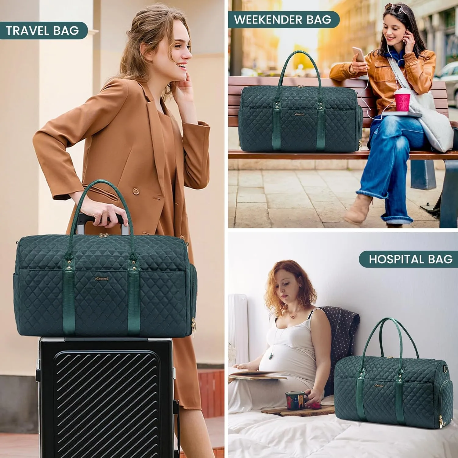 LOVEVOOK Travel Duffle Bag,Carry on Overnight Bag with Shoe Compartment,Weekender Bags for Women with Toiletry Bag,Gym Duffel Bag with Wet Pocket,Hospital Bags for Labor and Delivery
