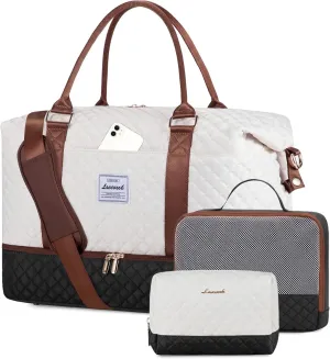 LOVEVOOK Travel Weekender Bag for Women, Carry on Overnight Bag with Shoe Compartment, Travel Duffle Bag Women, Yoga Gym Duffel Bag with Wet Pocket, Hospital Bags for Labor and Delivery, 3 Pcs Set
