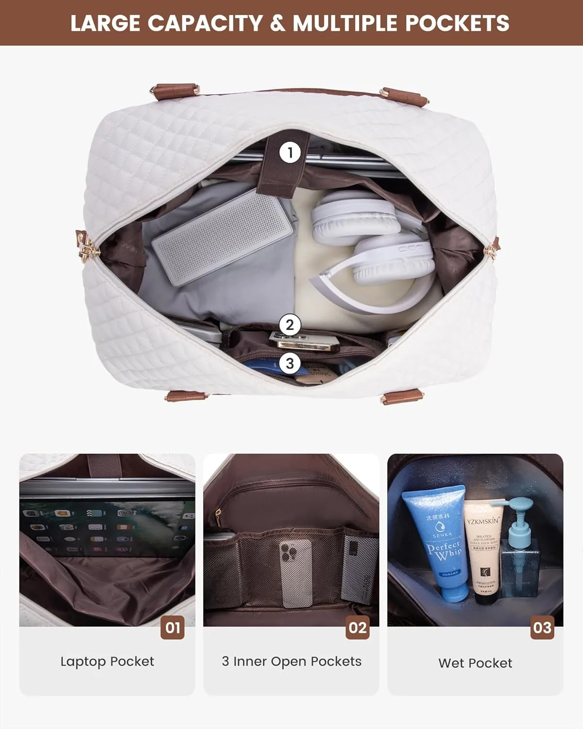 LOVEVOOK Travel Weekender Bag for Women, Carry on Overnight Bag with Shoe Compartment, Travel Duffle Bag Women, Yoga Gym Duffel Bag with Wet Pocket, Hospital Bags for Labor and Delivery, 3 Pcs Set
