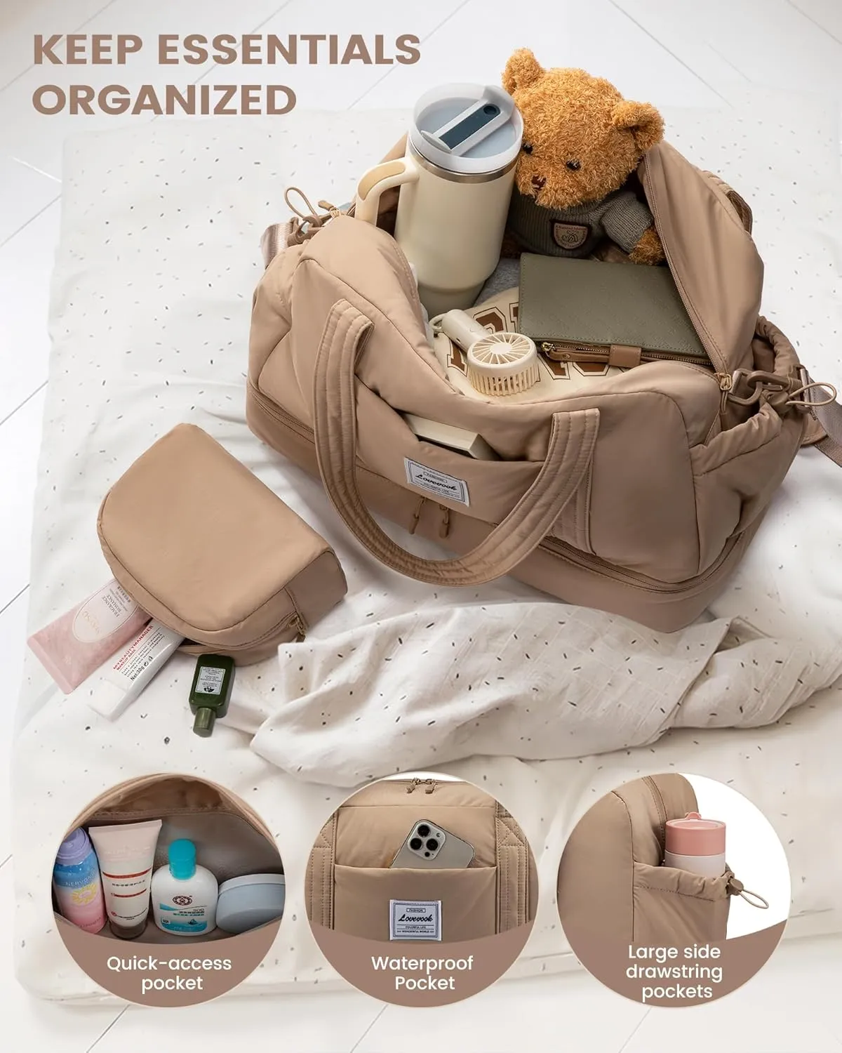 LOVEVOOK Weekender Bags for Women Travel Duffle Bag with Shoe Compartment, Carry on Overnight Bag Set