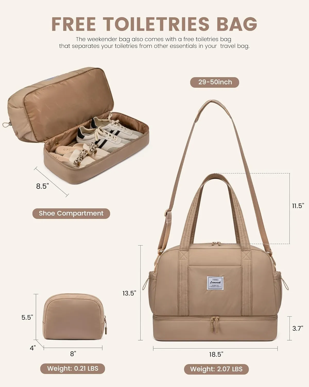 LOVEVOOK Weekender Bags for Women Travel Duffle Bag with Shoe Compartment, Carry on Overnight Bag Set