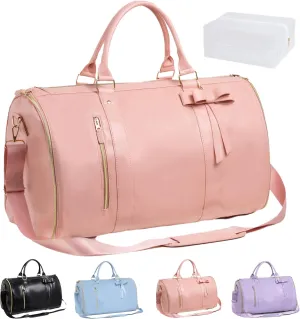 Luux Travel Bag for Women, Luux Bags Official, Luux Bags Travel Duffel Bag,2 In 1 Foldable Waterproof Large Capacity Pu Leather Duffel Bag with Toiletry Pocket and Shoes Compartment (Pink)
