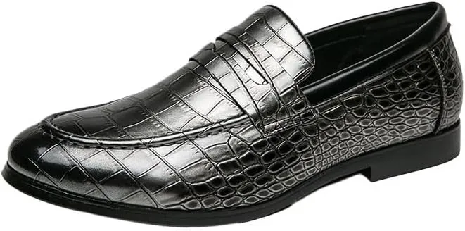 Luxury Genuine Leather Men's Oxford Shoes, Business Dress Shoes, Italian Crocodile Pattern Wedding Loafers, Elegant Men's Footwear