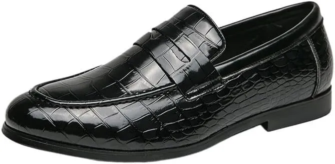 Luxury Genuine Leather Men's Oxford Shoes, Business Dress Shoes, Italian Crocodile Pattern Wedding Loafers, Elegant Men's Footwear