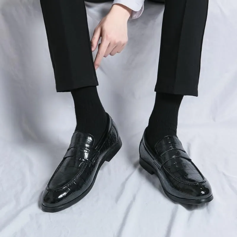 Luxury Genuine Leather Men's Oxford Shoes, Business Dress Shoes, Italian Crocodile Pattern Wedding Loafers, Elegant Men's Footwear