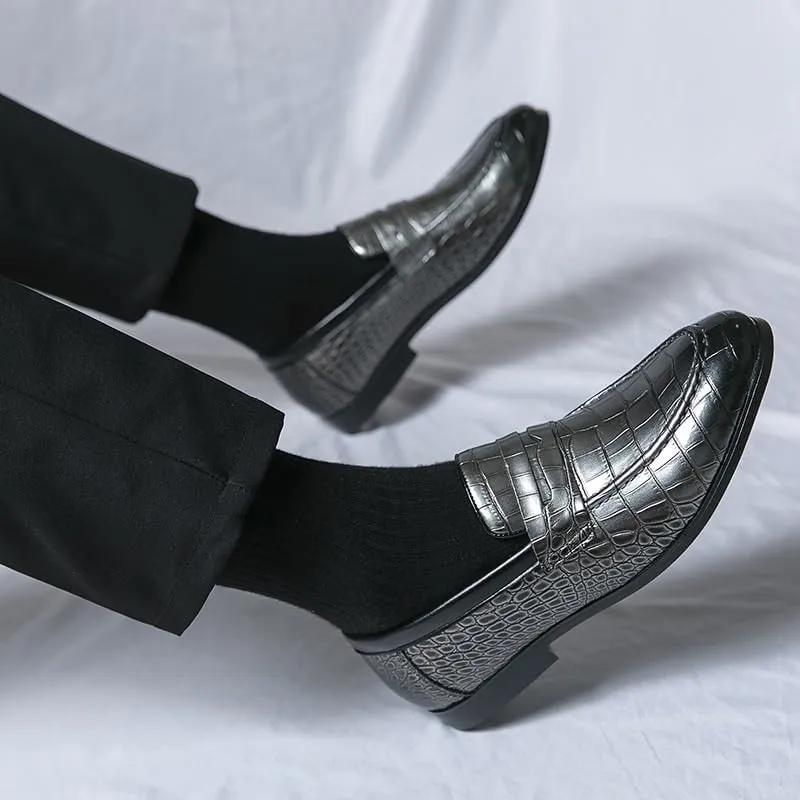 Luxury Genuine Leather Men's Oxford Shoes, Business Dress Shoes, Italian Crocodile Pattern Wedding Loafers, Elegant Men's Footwear