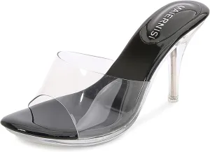 MAIERNISI JESSI Clear Heels for Women Sandals Transparent Sexy Stilletos Heels Slip on Wedding Dress Heel Mules