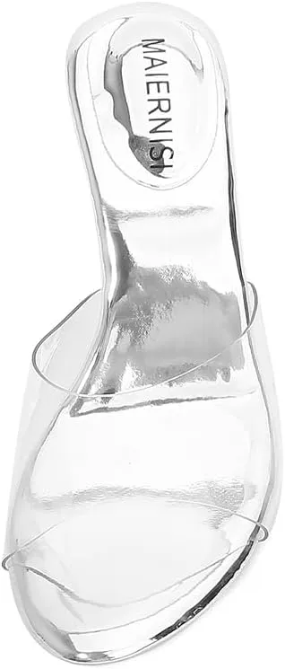 MAIERNISI JESSI Clear Heels for Women Sandals Transparent Sexy Stilletos Heels Slip on Wedding Dress Heel Mules