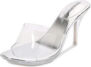 MAIERNISI JESSI Clear Heels for Women Sandals Transparent Sexy Stilletos Heels Slip on Wedding Dress Heel Mules