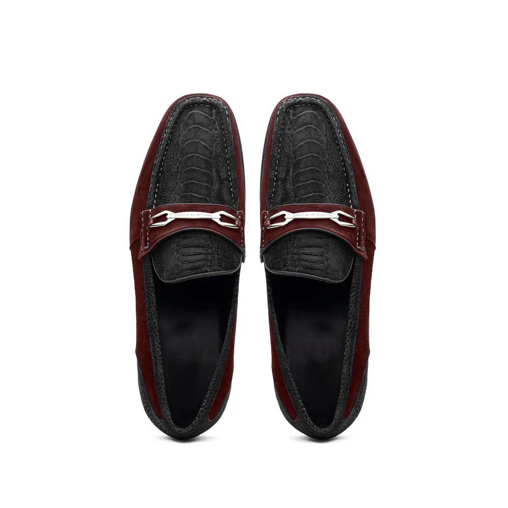 Marco Di Milano Hugo in Black / Wine Sueded Ostrich Leg Bit Loafers