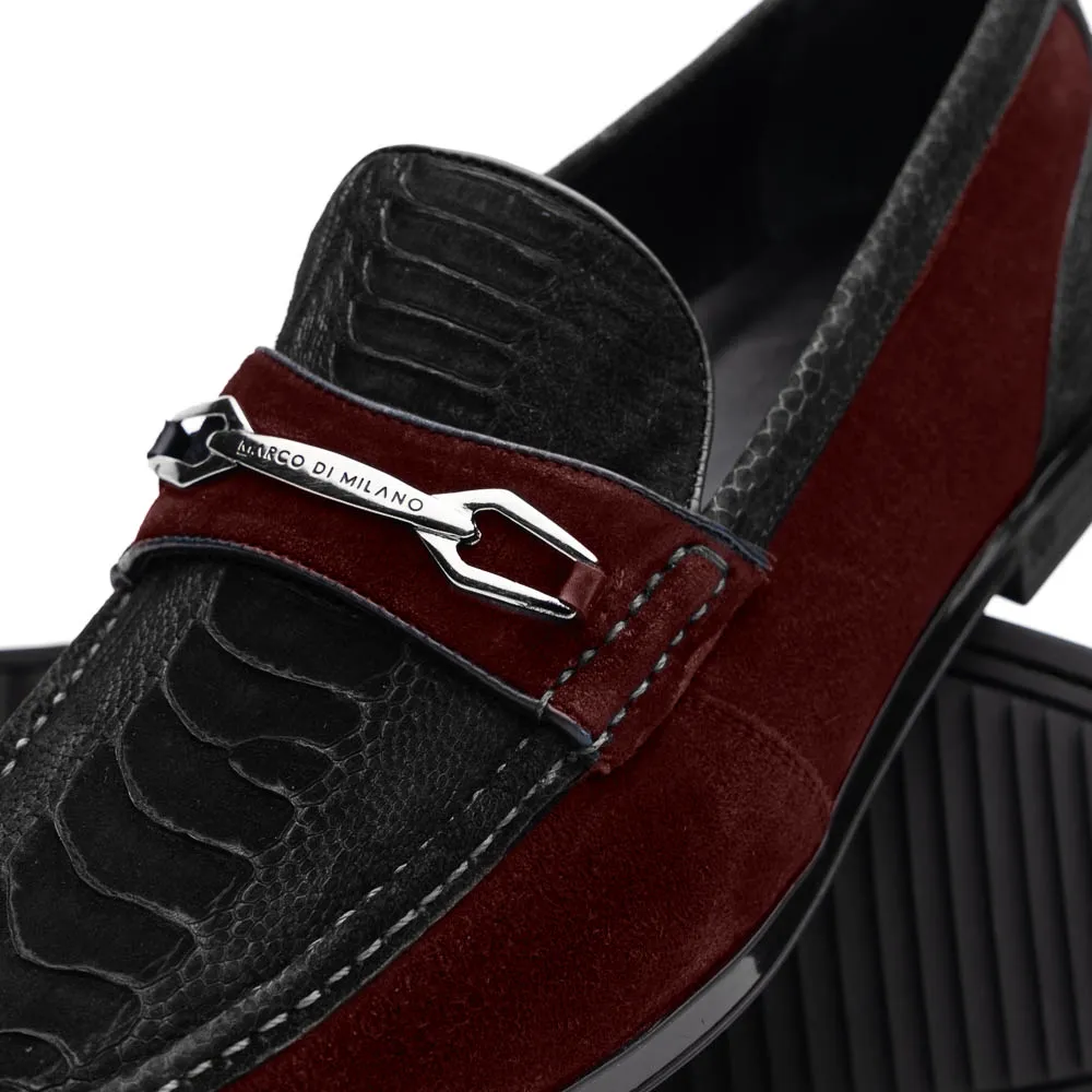 Marco Di Milano Hugo in Black / Wine Sueded Ostrich Leg Bit Loafers
