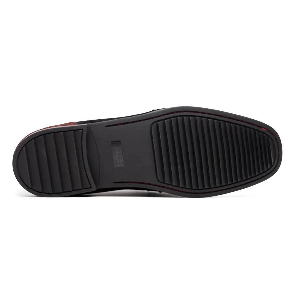 Marco Di Milano Hugo in Black / Wine Sueded Ostrich Leg Bit Loafers