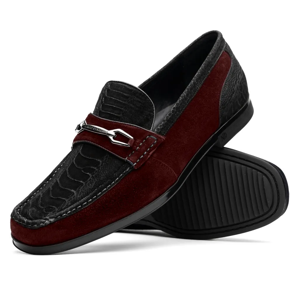 Marco Di Milano Hugo in Black / Wine Sueded Ostrich Leg Bit Loafers