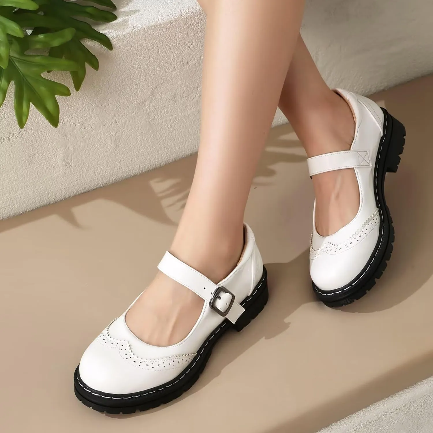 Mary Jane for Women Gothic Oxford Shoes - Flat Shoes, Ankle Tied, Round Toe for Casual Dresses, Work, and Campus