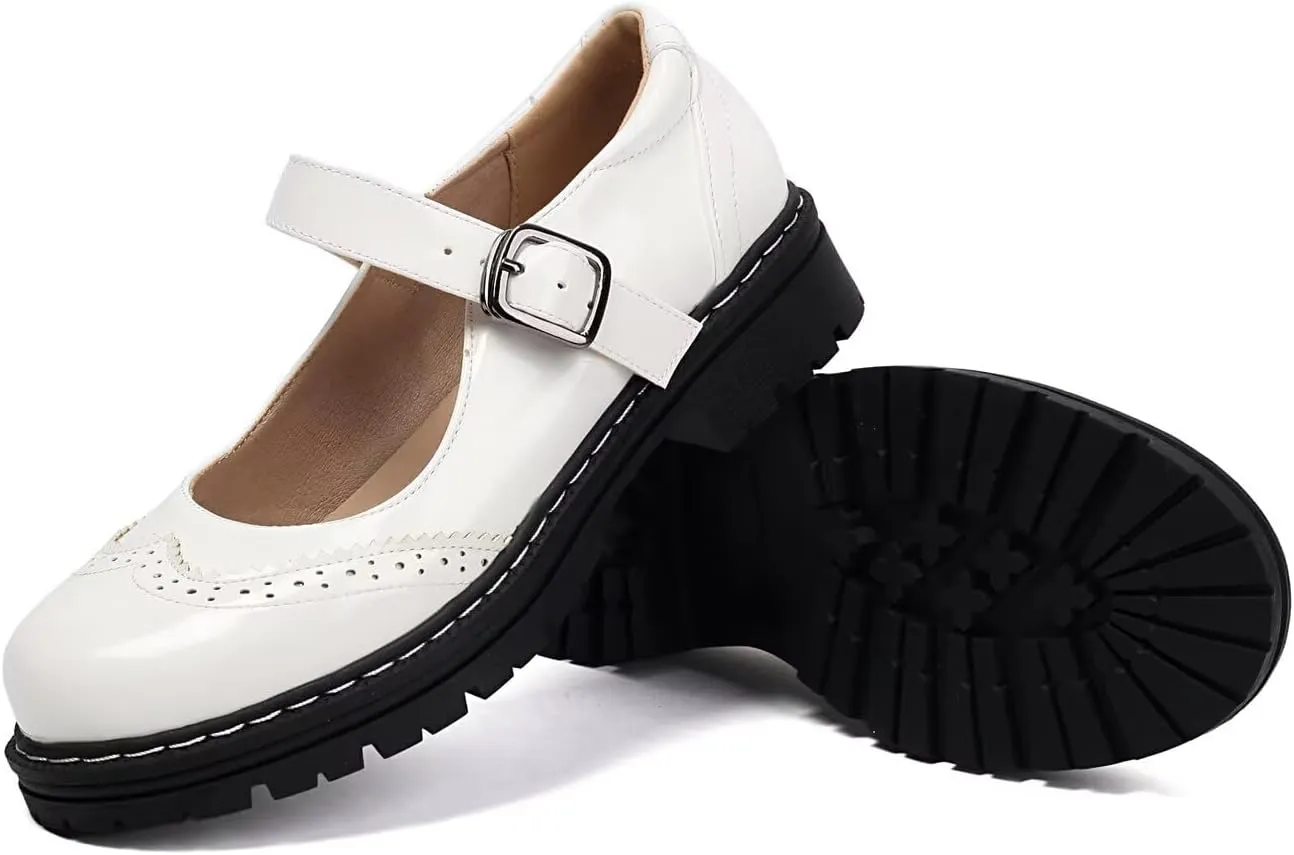 Mary Jane for Women Gothic Oxford Shoes - Flat Shoes, Ankle Tied, Round Toe for Casual Dresses, Work, and Campus