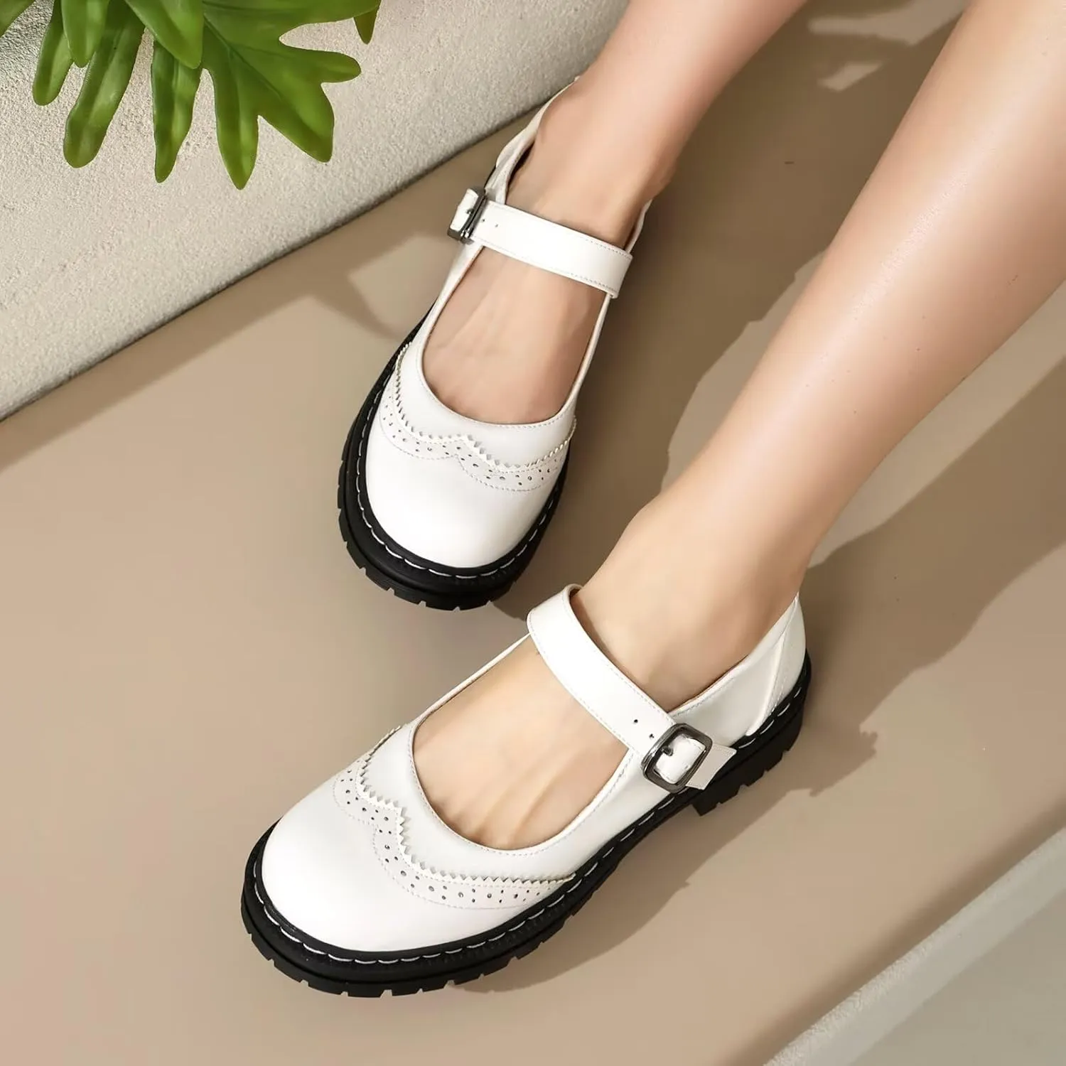 Mary Jane for Women Gothic Oxford Shoes - Flat Shoes, Ankle Tied, Round Toe for Casual Dresses, Work, and Campus