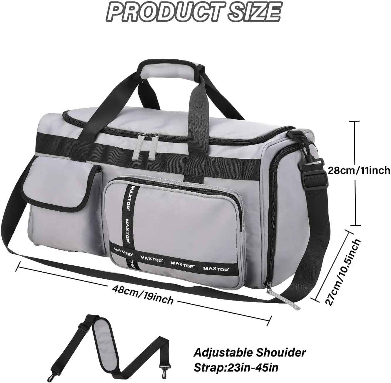 MAXTOP Travel Duffle Bag for Men Women Gym Bag with Shoes Compartment Waterproof Sports Weekend Overnight Travel Bag,Grey