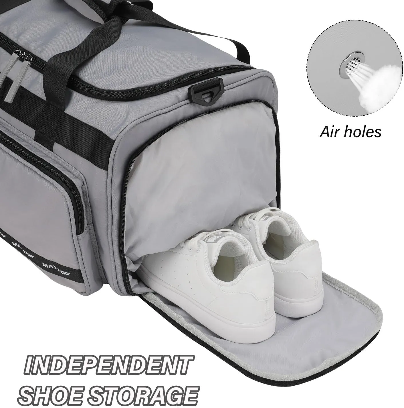 MAXTOP Travel Duffle Bag for Men Women Gym Bag with Shoes Compartment Waterproof Sports Weekend Overnight Travel Bag,Grey