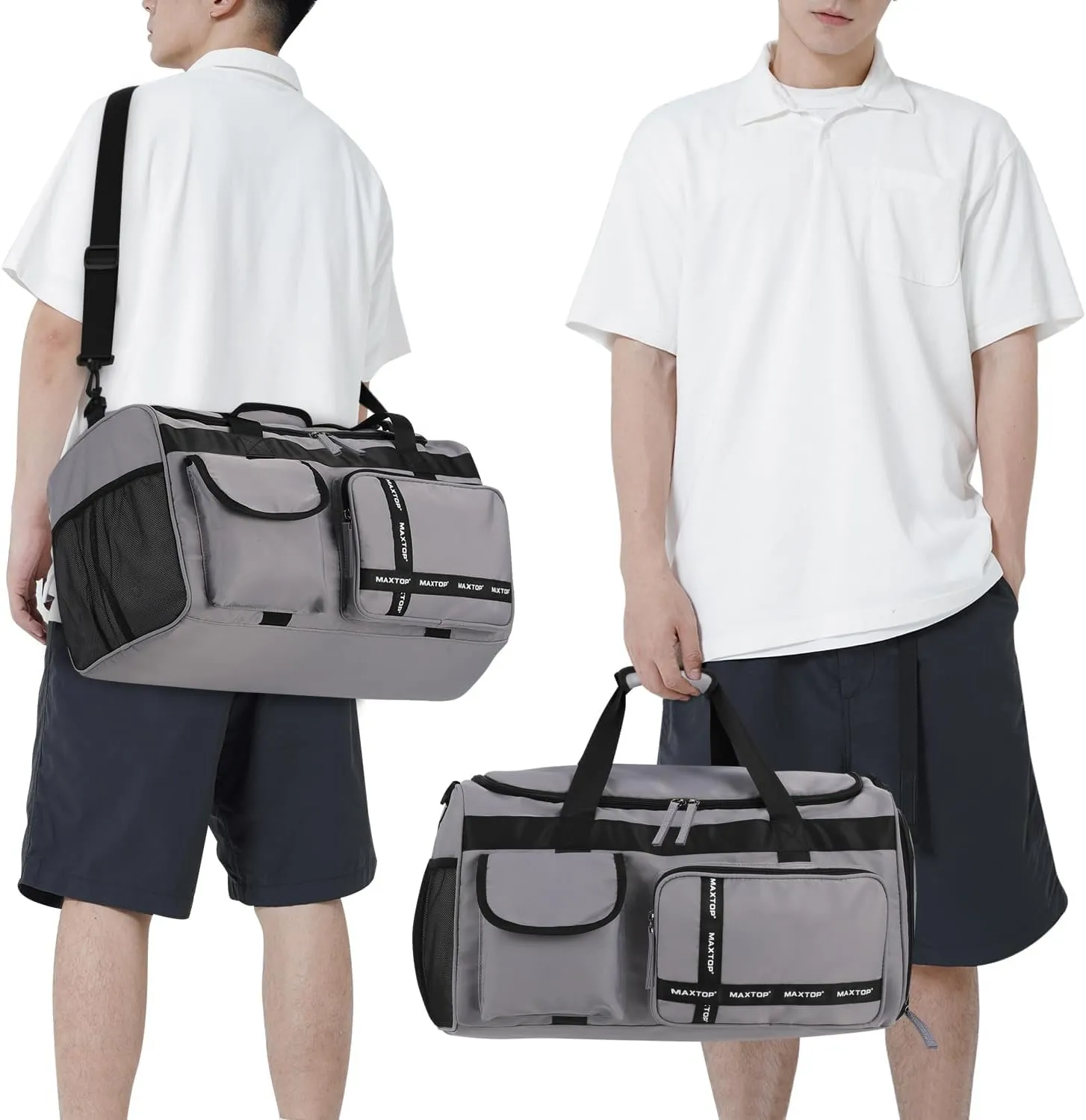 MAXTOP Travel Duffle Bag for Men Women Gym Bag with Shoes Compartment Waterproof Sports Weekend Overnight Travel Bag,Grey